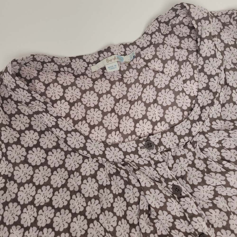 Boden Floral Blouse Womens 8 Brown Pink Daisy Button Front Scoop Neck Excellent